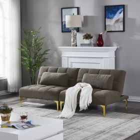 Convertible sofa bed futon with gold metal legs teddy fabric (Option: Color)